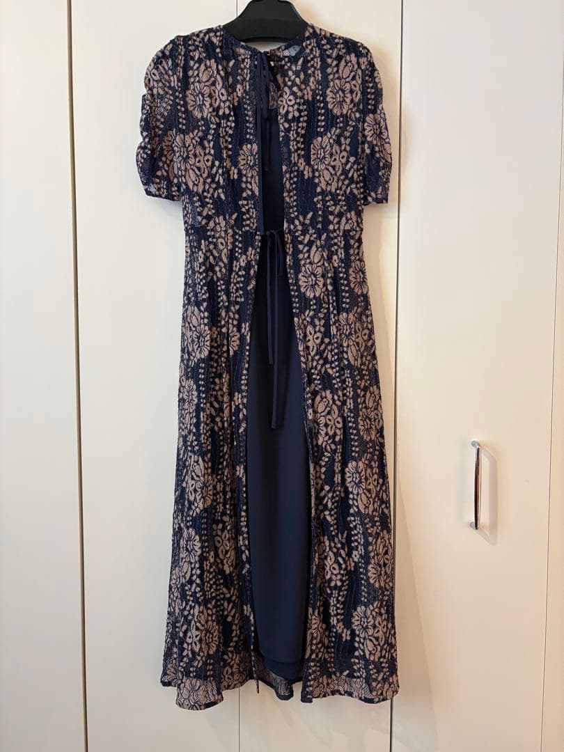 kaene 配色レースエプロンワンピース ネイビー