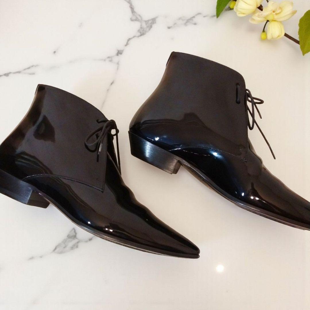 【24時間以内発送 美品】サンローラン エナメル レースアップ アンクルブーツ