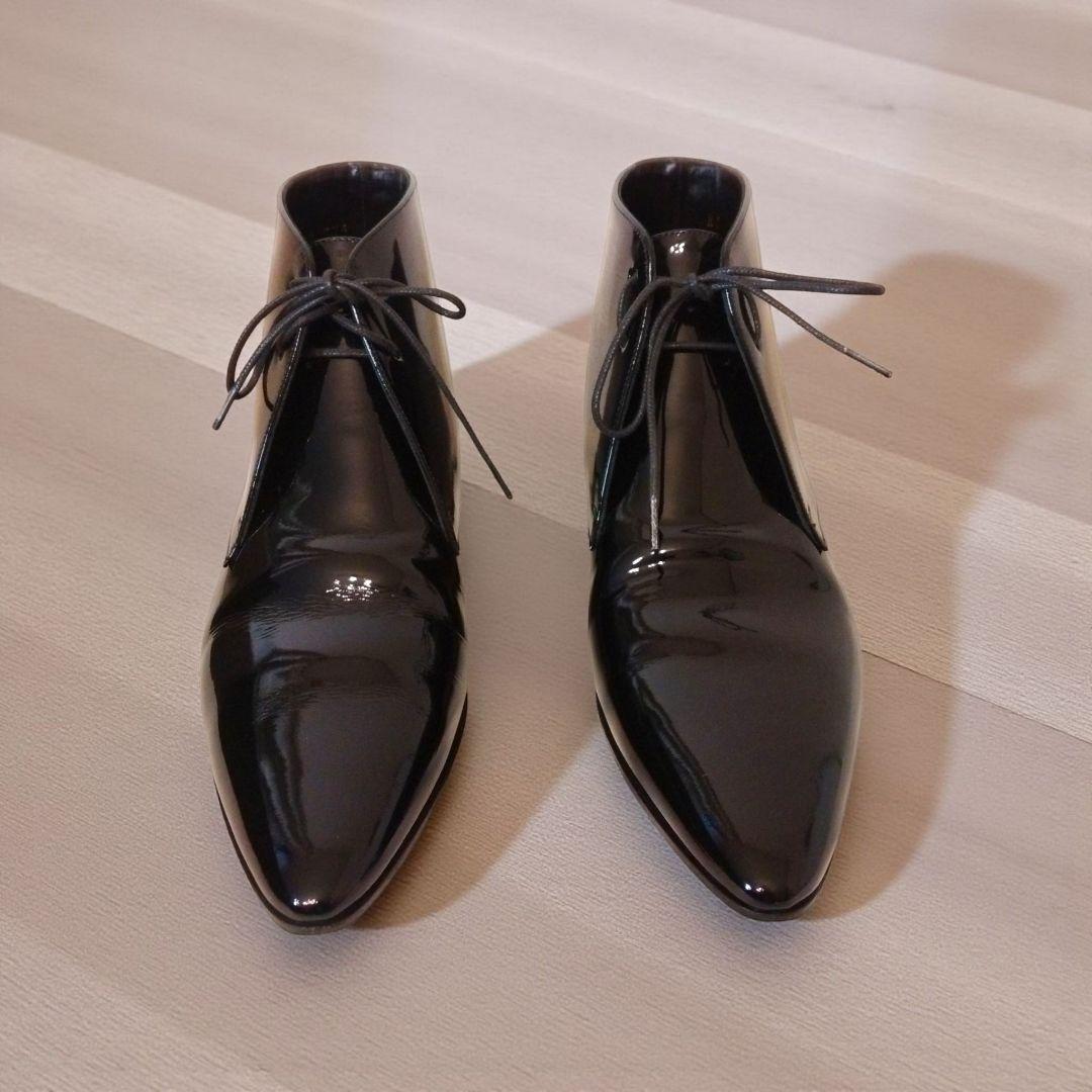 【24時間以内発送 美品】サンローラン エナメル レースアップ アンクルブーツ