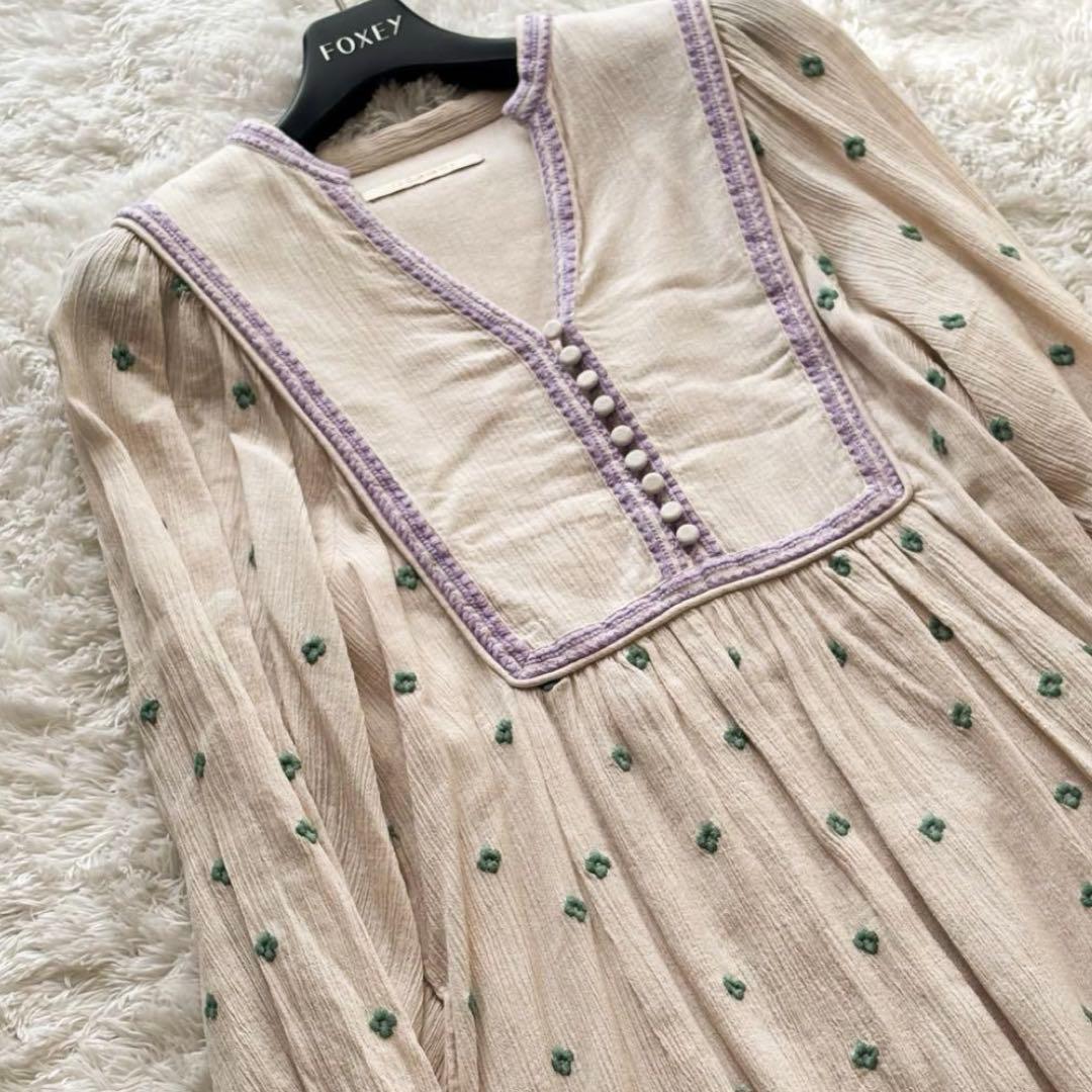 人気完売品・美品✨ヌキテパ　コットンガーゼフラワーモチーフ刺繍　ワンピース