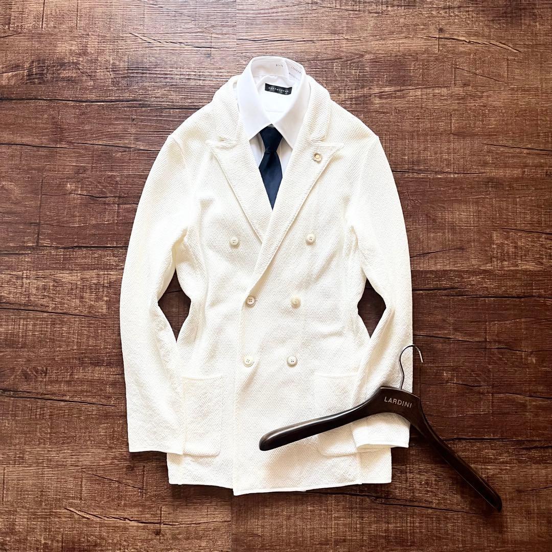 <美品>LARDINI ホワイト コットン ダブル ジャケット サイズM相当