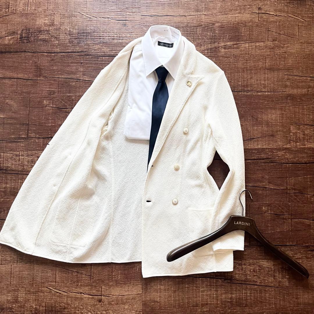 <美品>LARDINI ホワイト コットン ダブル ジャケット サイズM相当