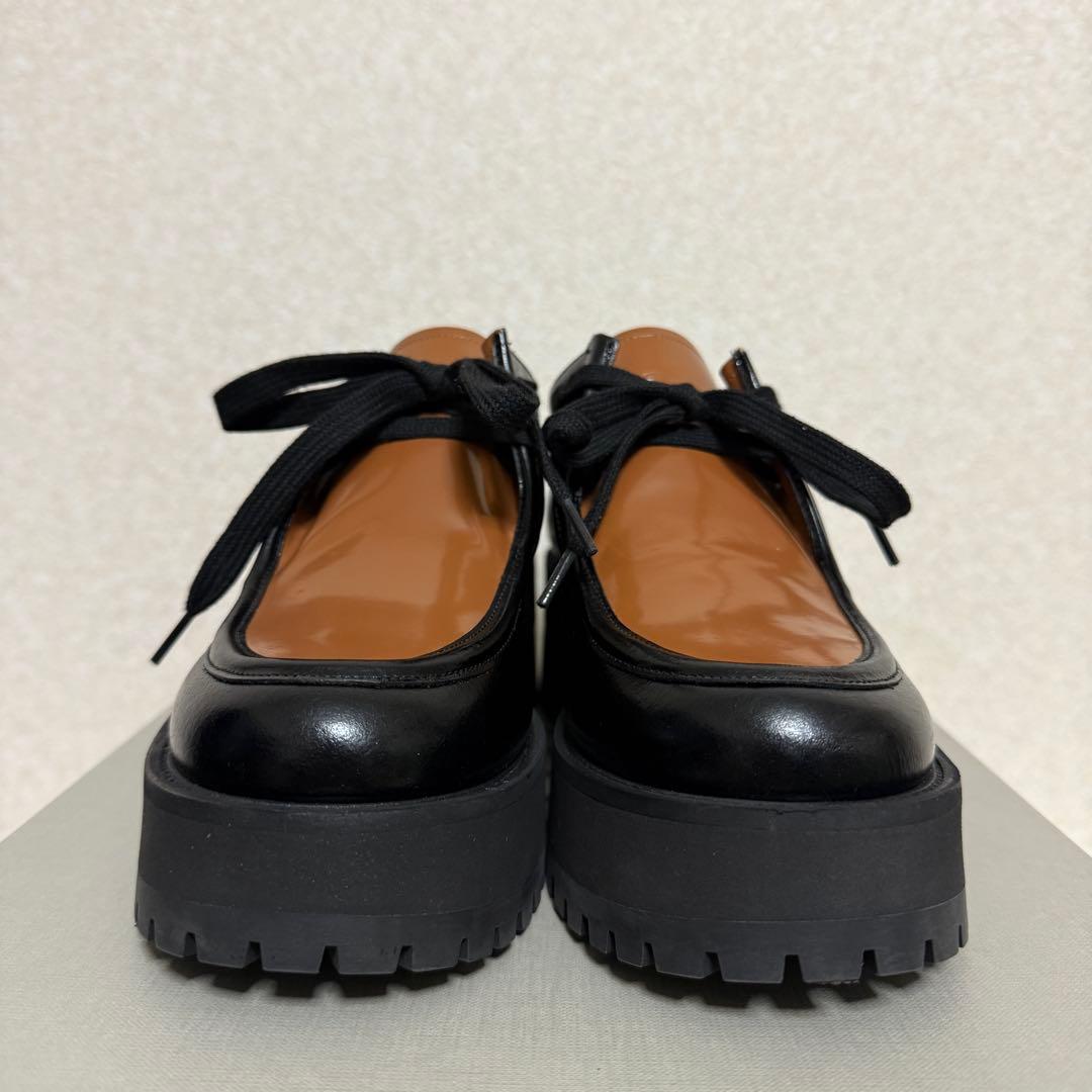 美品　マルニ　レースアップ厚底シューズ　黒　茶　レザー　39 23cm相当