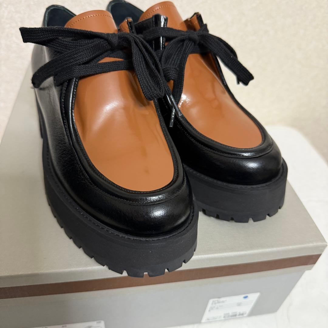 美品　マルニ　レースアップ厚底シューズ　黒　茶　レザー　39 23cm相当