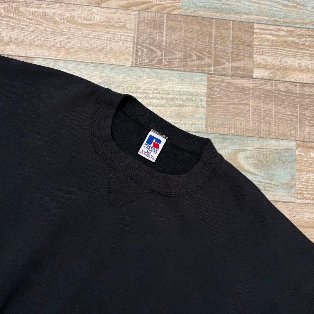 USA製 ラッセル スウェット ブラック 無地 ブランク XXL 前V