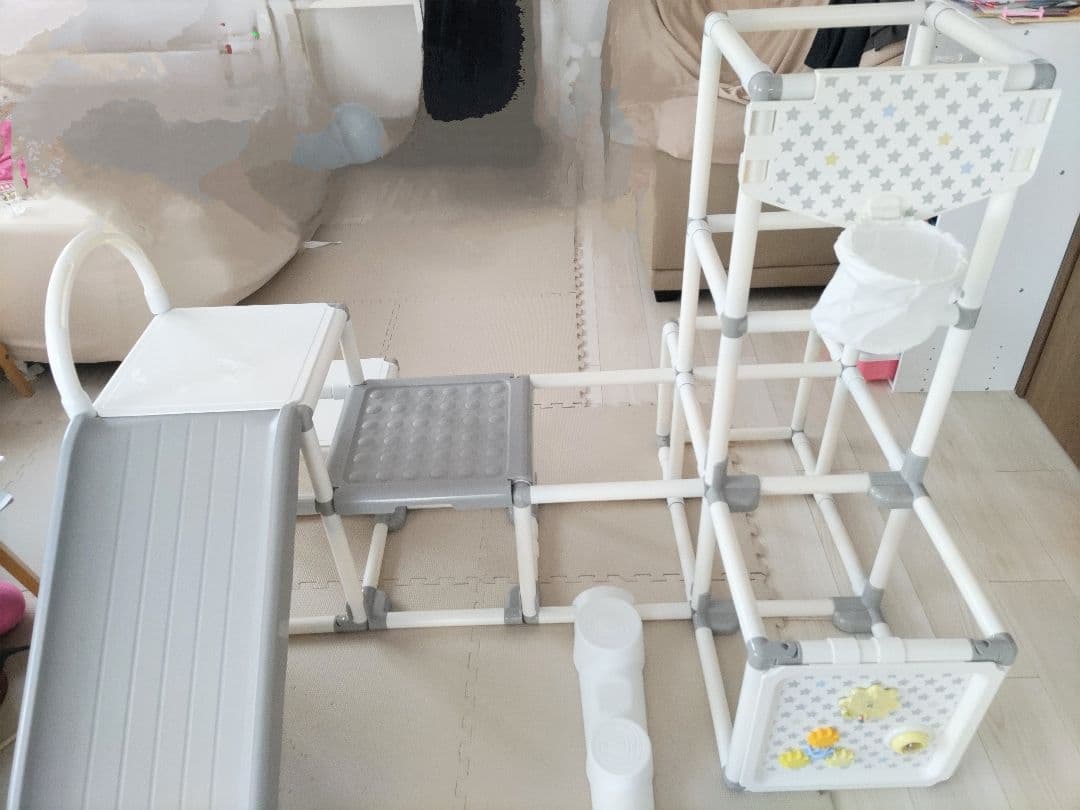 ヤトミ　折りたたみ　わんぱくスライダージム　ロングスロープ　ホワイト・グレー