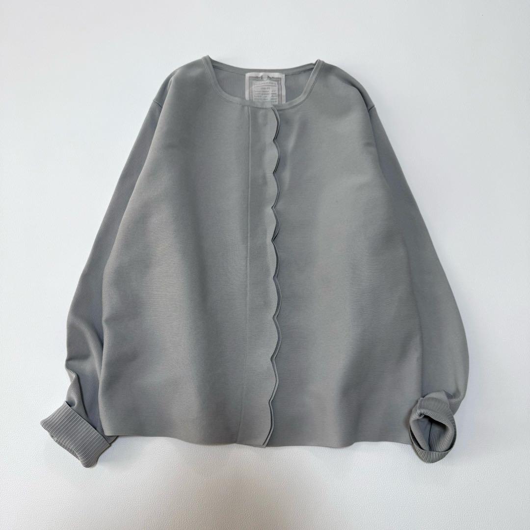 ビアズリー 上品大人可愛いスカラップ比翼カーディガン 洗える 長袖