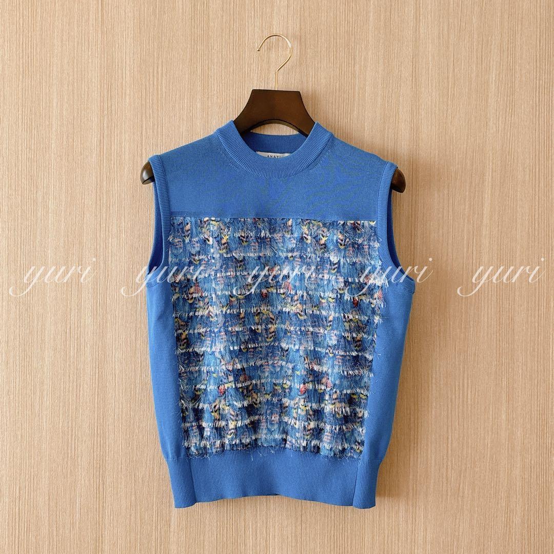 【373】美品　アナイ　フランジャプリントノースリーブ プルオーバー　38