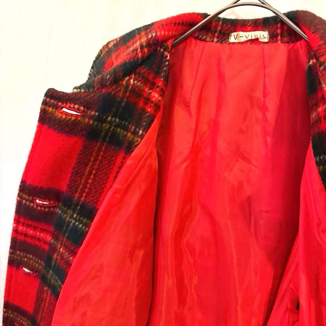 かっちょヴィンテージ70sウール タータンチェック コートクラシック赤 紺