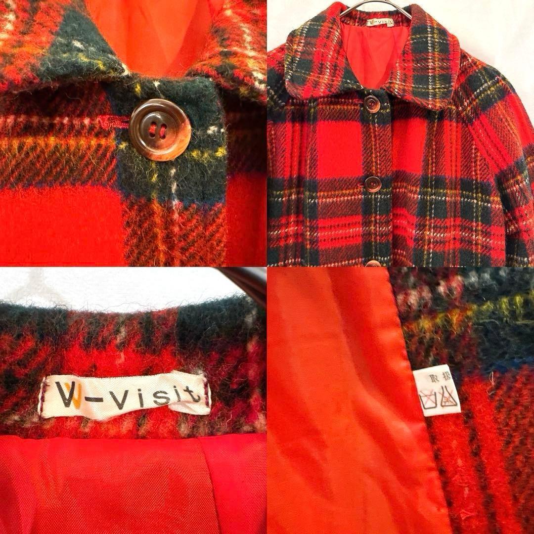 かっちょヴィンテージ70sウール タータンチェック コートクラシック赤 紺