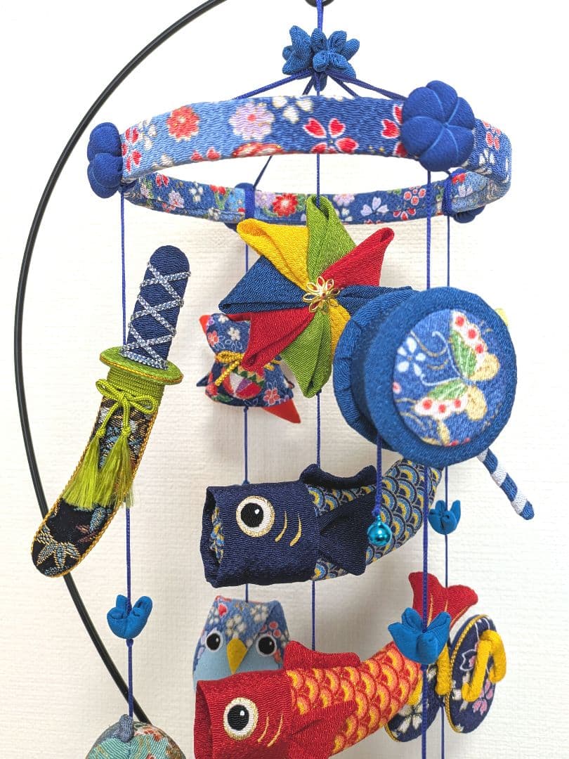 【 鯉のぼりの吊るし飾り(青) 】ちりめん細工 輪飾り 端午の節句 こどもの日