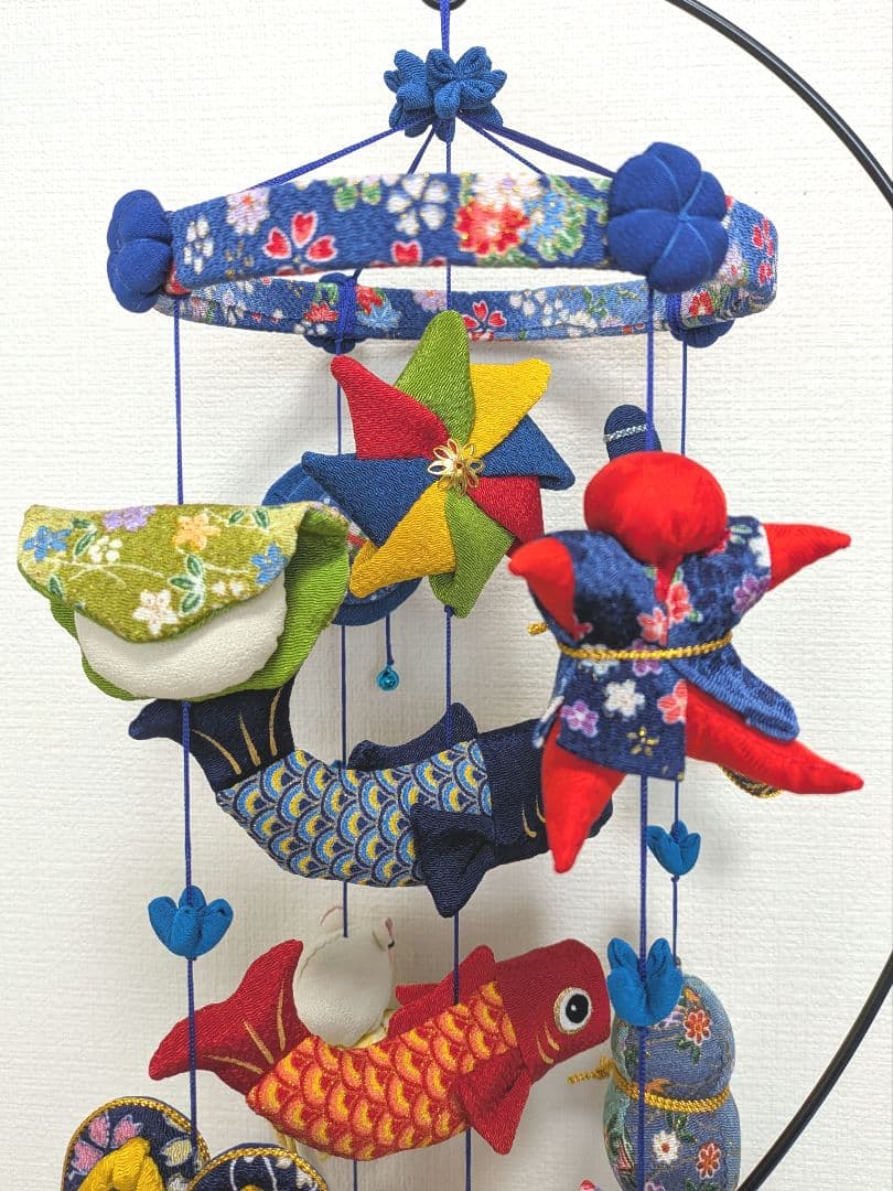 【 鯉のぼりの吊るし飾り(青) 】ちりめん細工 輪飾り 端午の節句 こどもの日