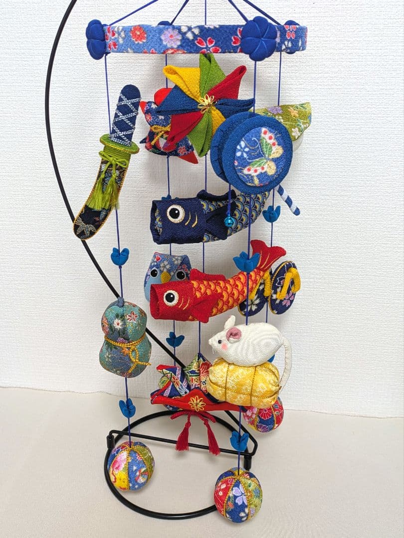 【 鯉のぼりの吊るし飾り(青) 】ちりめん細工 輪飾り 端午の節句 こどもの日