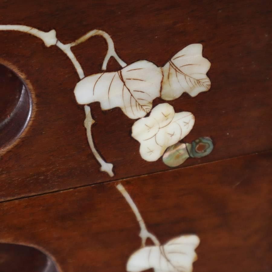 値下高級銘木 唐木 花梨無垢 螺鈿細工 葡萄図 小抽斗 5段 小箪笥 小引き出し