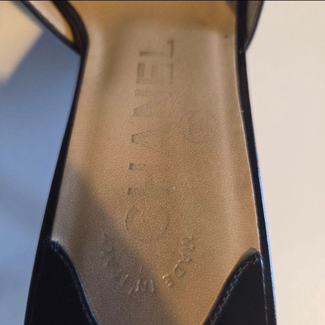 シャネル　 ブラック　レザーサンダル 中ヒール　リボン付き　22.5㎝