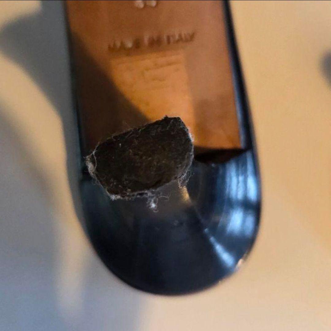 シャネル　 ブラック　レザーサンダル 中ヒール　リボン付き　22.5㎝