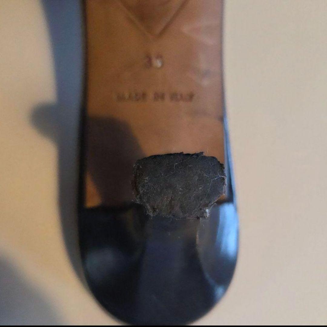 シャネル　 ブラック　レザーサンダル 中ヒール　リボン付き　22.5㎝