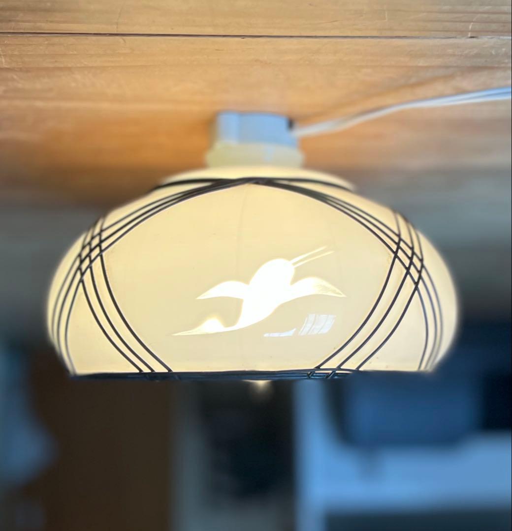 レトロ　電笠　鶴　和ガラス　ランプシェード　灯り　照明　古民家　古道具　カフェ