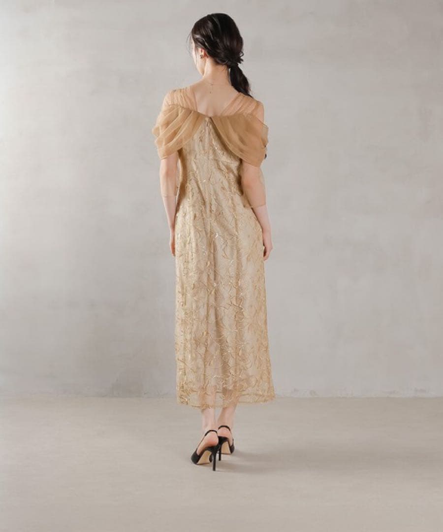 ANDRESD チュールドレープスパンコールドレス 新品 Lサイズ イエロー