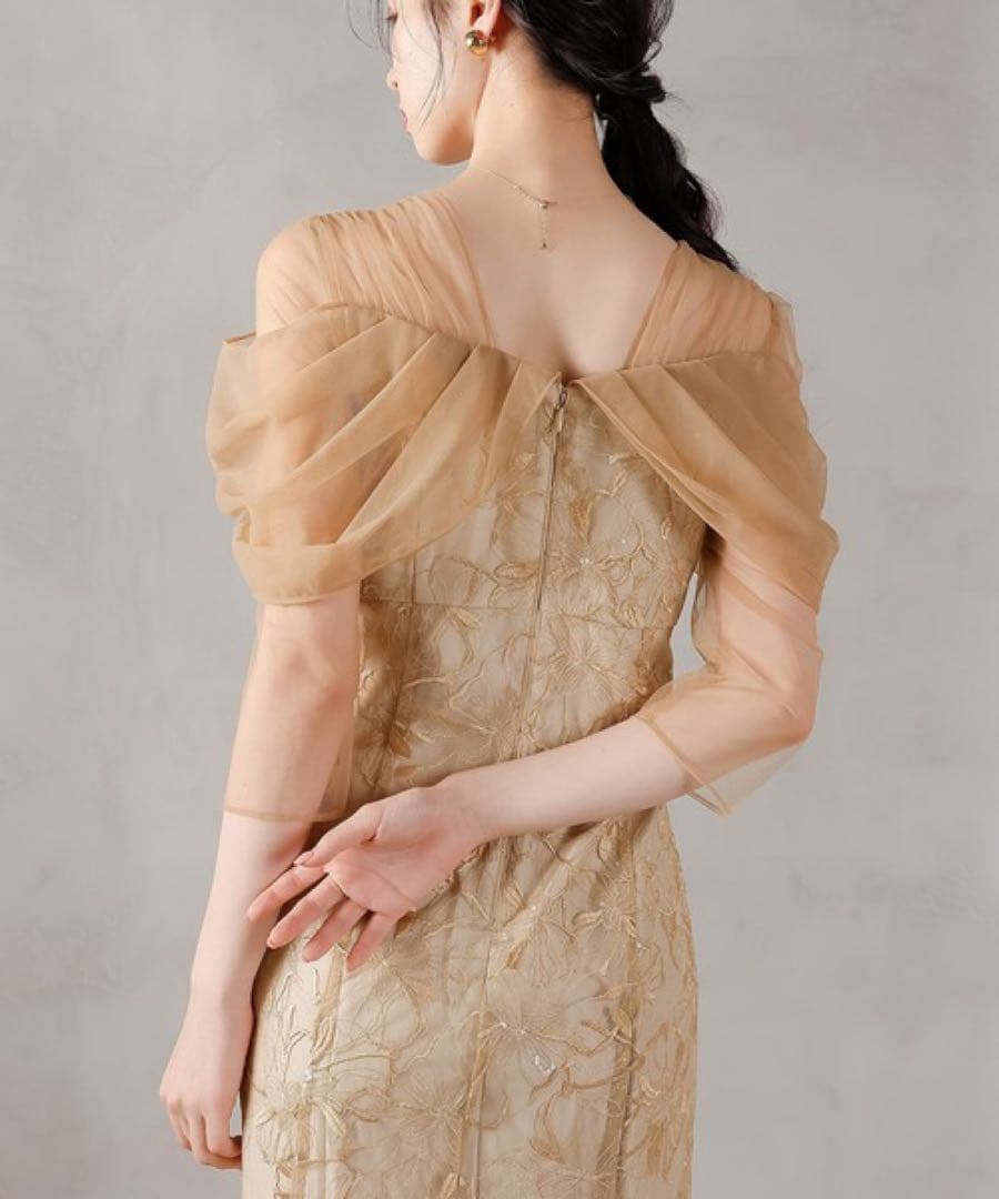 ANDRESD チュールドレープスパンコールドレス 新品 Lサイズ イエロー