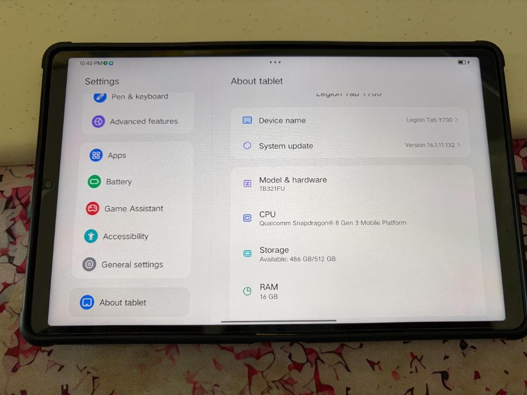 Androidタブレット本体 Lenovo Legion Y700 2025(gen3) 16GB 512GB