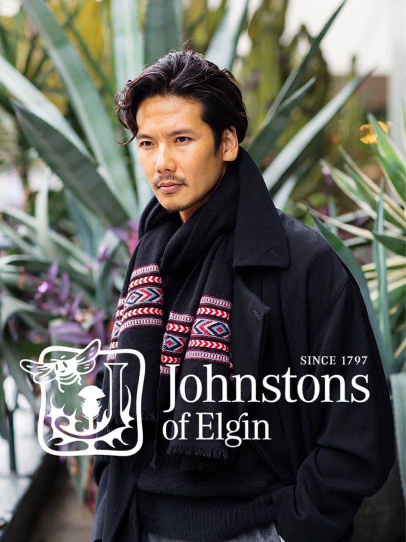 Johnstons／BEAMS別注／カシミヤ100%／ネイティブ柄／ストール