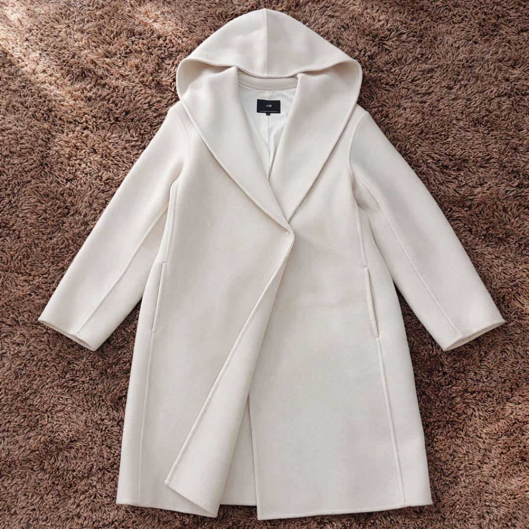 23区 ウールリバーコート フード付き ミドル丈 アウター アイボリー 36 S