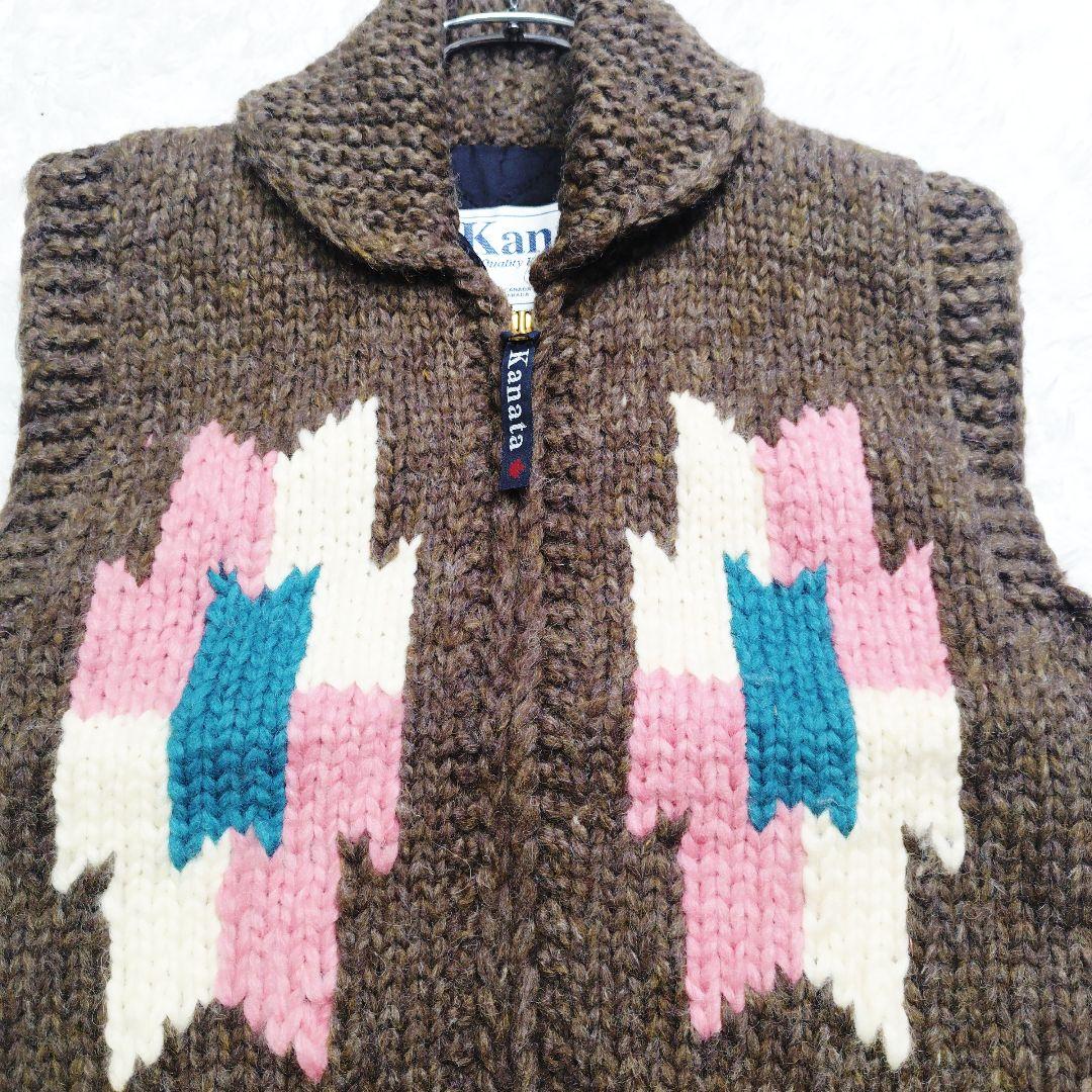 Kanata カナタ カウチンニット ベスト オルテガ柄 イーグル柄 ブラウン