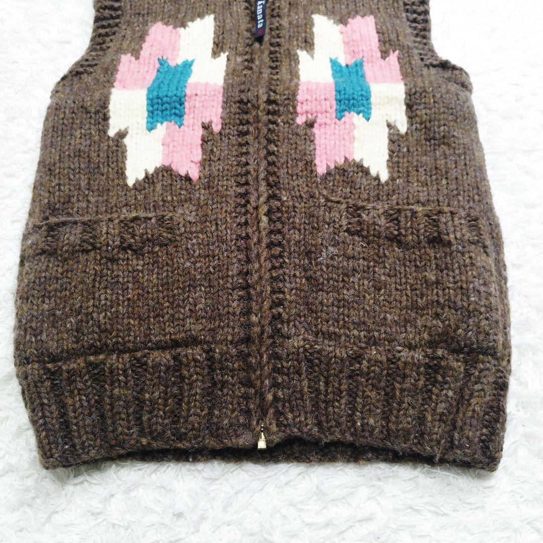 Kanata カナタ カウチンニット ベスト オルテガ柄 イーグル柄 ブラウン