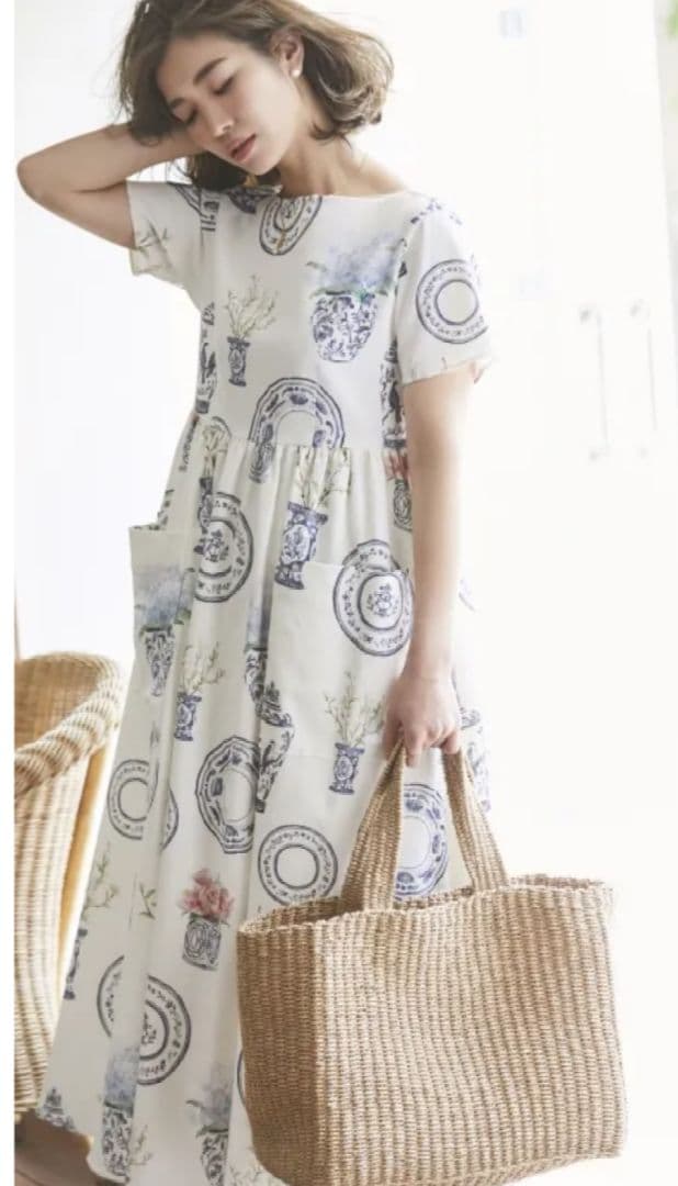 SEVENTEN ブルーアンドホワイト ピンク 半袖ロングワンピース