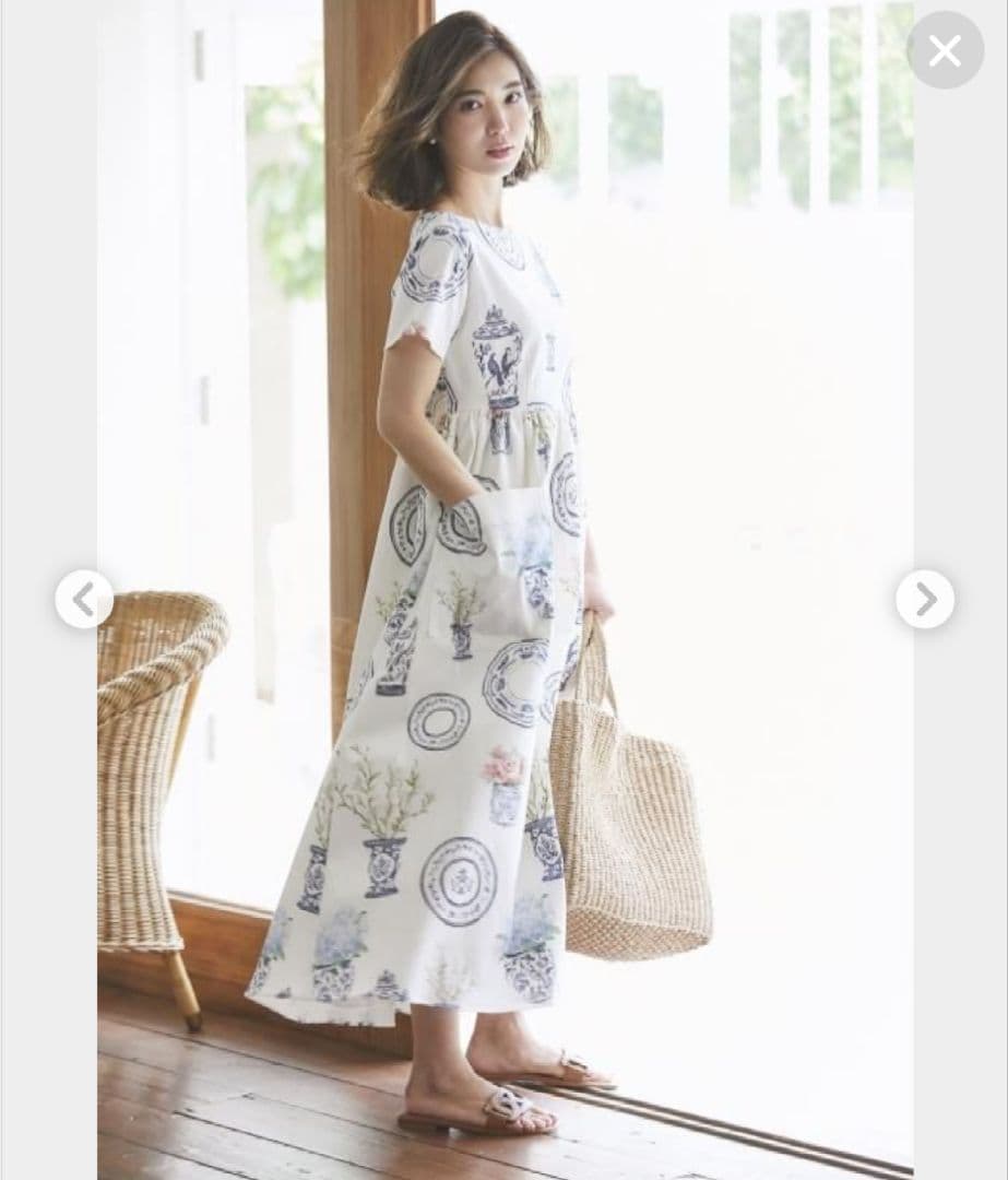 SEVENTEN ブルーアンドホワイト ピンク 半袖ロングワンピース