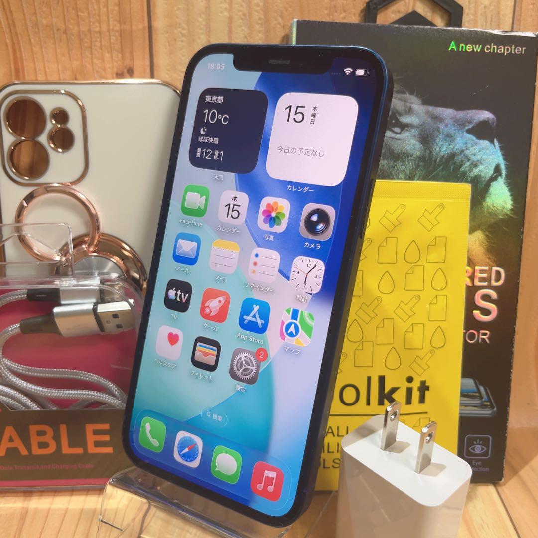 SIMフリー 本体 iPhone 12 128 GB ブルー 599 電池新品