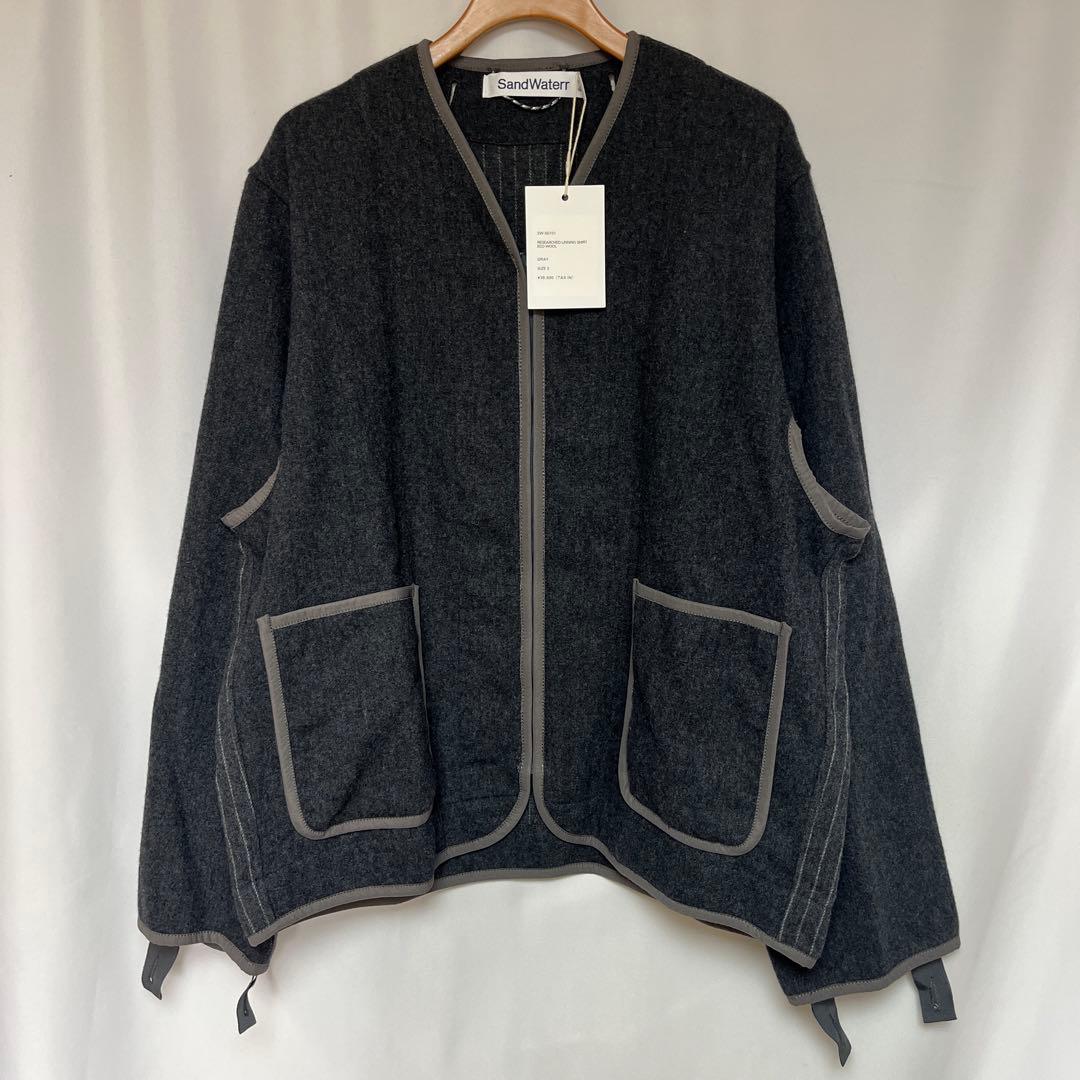 新品 sandwaterr ライナー ノーカラー シャツ ジャケット グレー2
