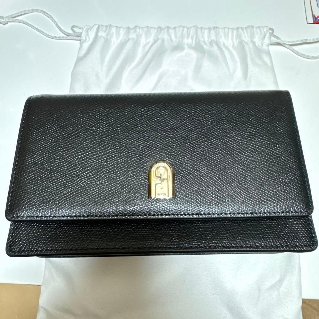FURLA クラッチバッグ 黒 レザー 保存袋付き 新品未使用(ショルダー無し)