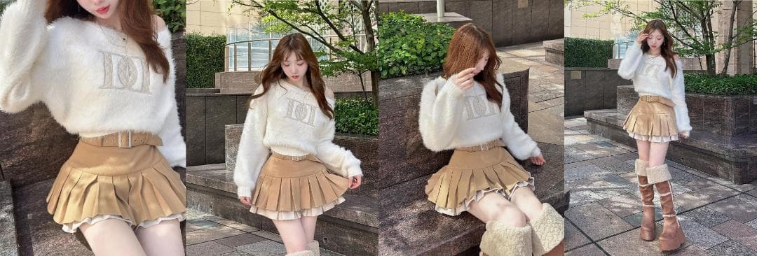 ダーリッチ darich ダブルプリーツミニスカート BEG ベージュ S