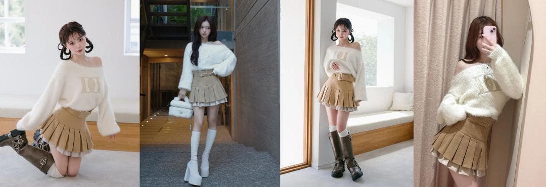 ダーリッチ darich ダブルプリーツミニスカート BEG ベージュ S