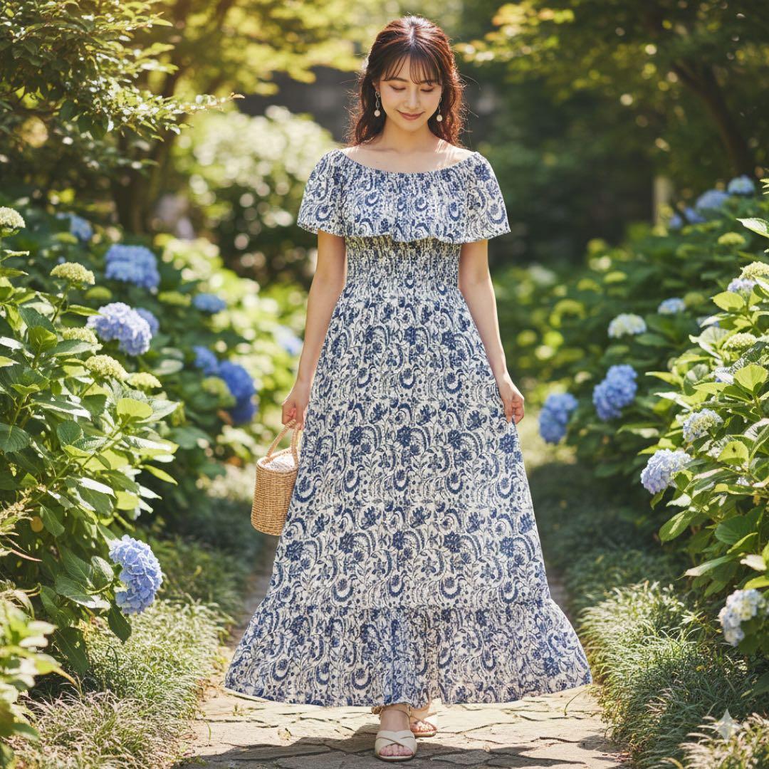 美品　マリハ　マキシ丈　ポタニカル　花柄　ワルツのドレス　ワンピース　春夏