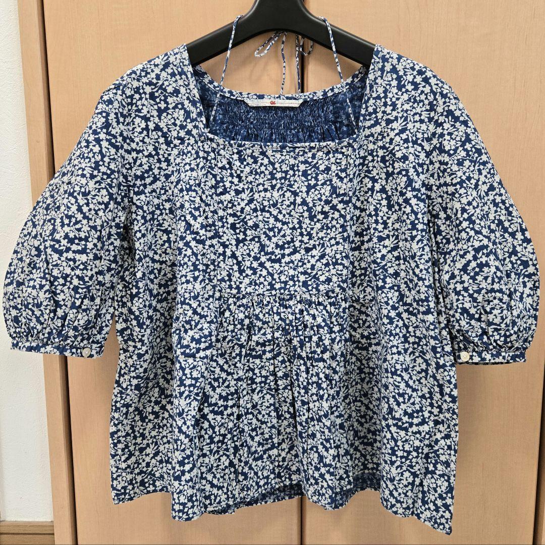 45R 花柄コットンチュニックブラウス インディゴ ネイビー　1