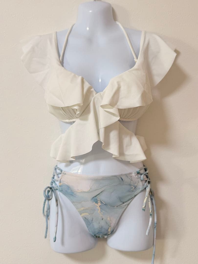 三愛水着楽園 フリルデザイン セパレート水着 ホワイト・ブルー