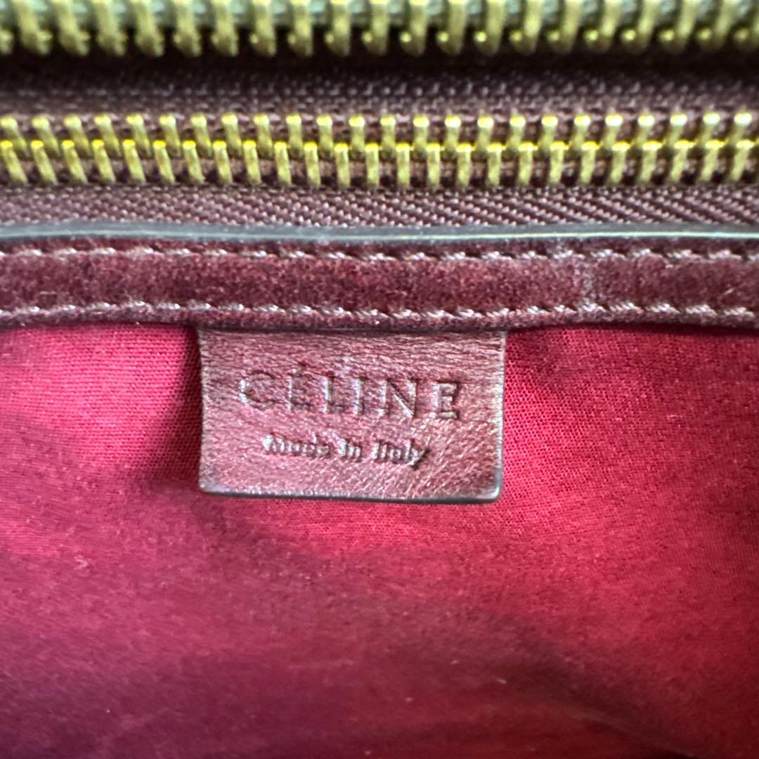 CELINE セリーヌ マカダム柄 トートバッグ キャンバス×レザー ボルドー系