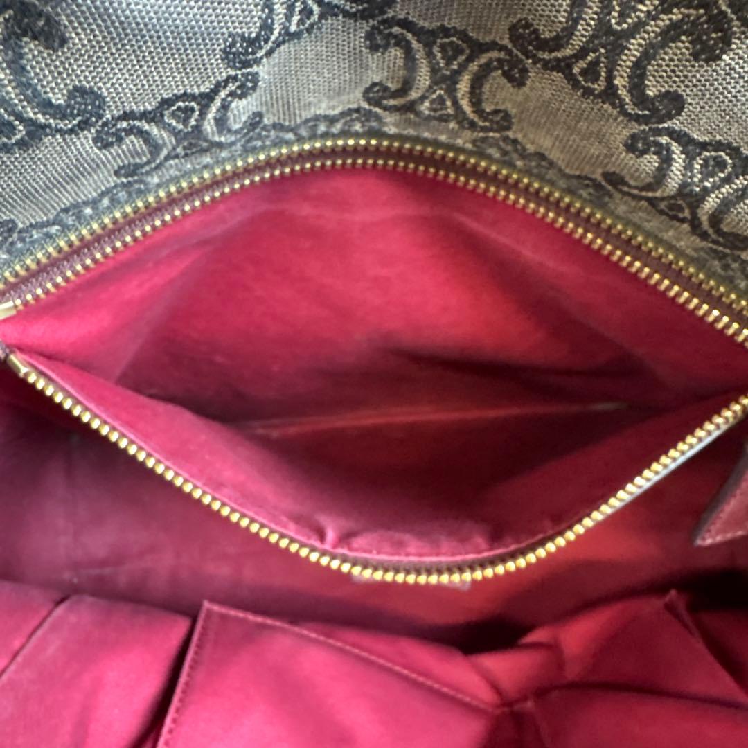 CELINE セリーヌ マカダム柄 トートバッグ キャンバス×レザー ボルドー系