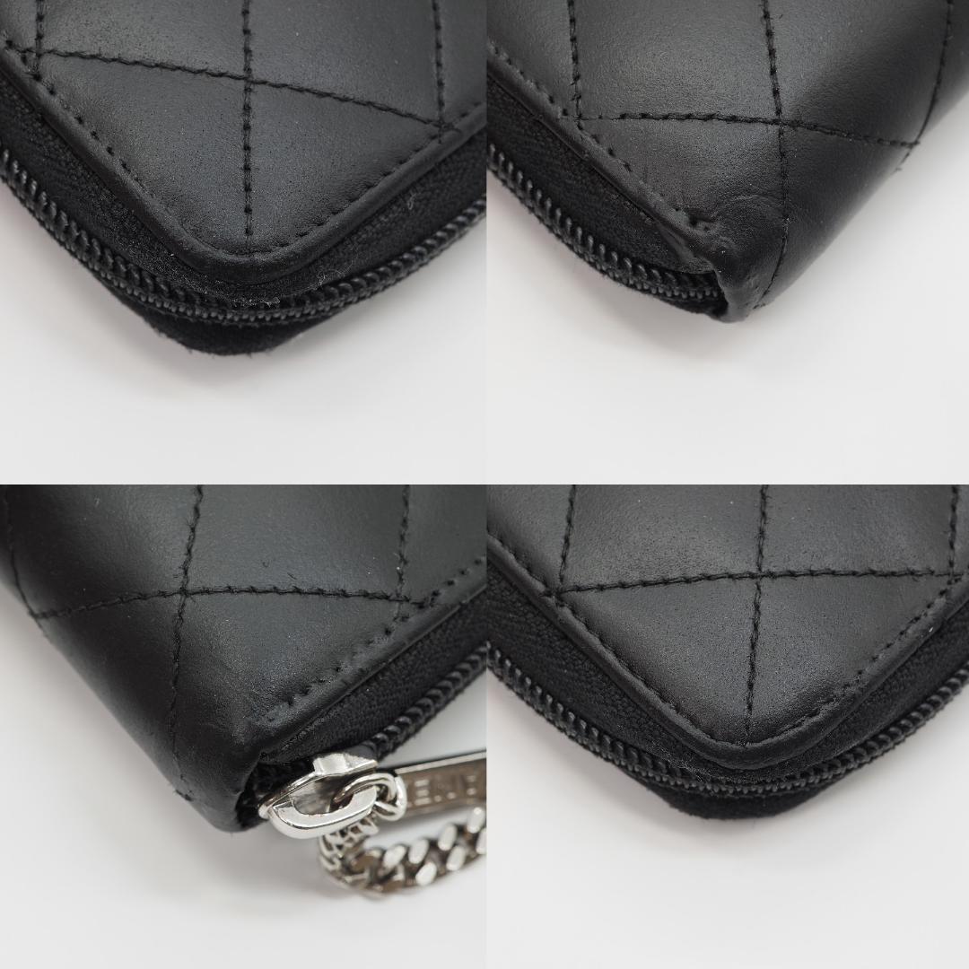 【美品】シャネル カンボンライン ラウンドファスナー 長財布 黒×ピンク