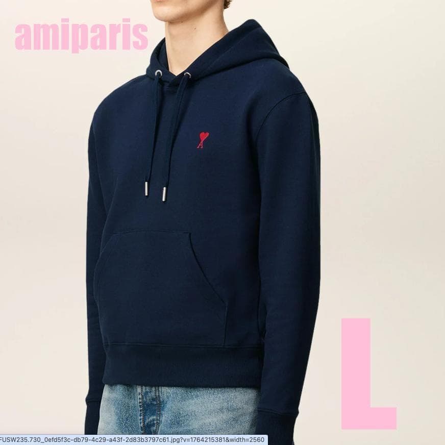 【セール】AMI PARIS パーカー ネイビー L ハート刺繍 ロゴ