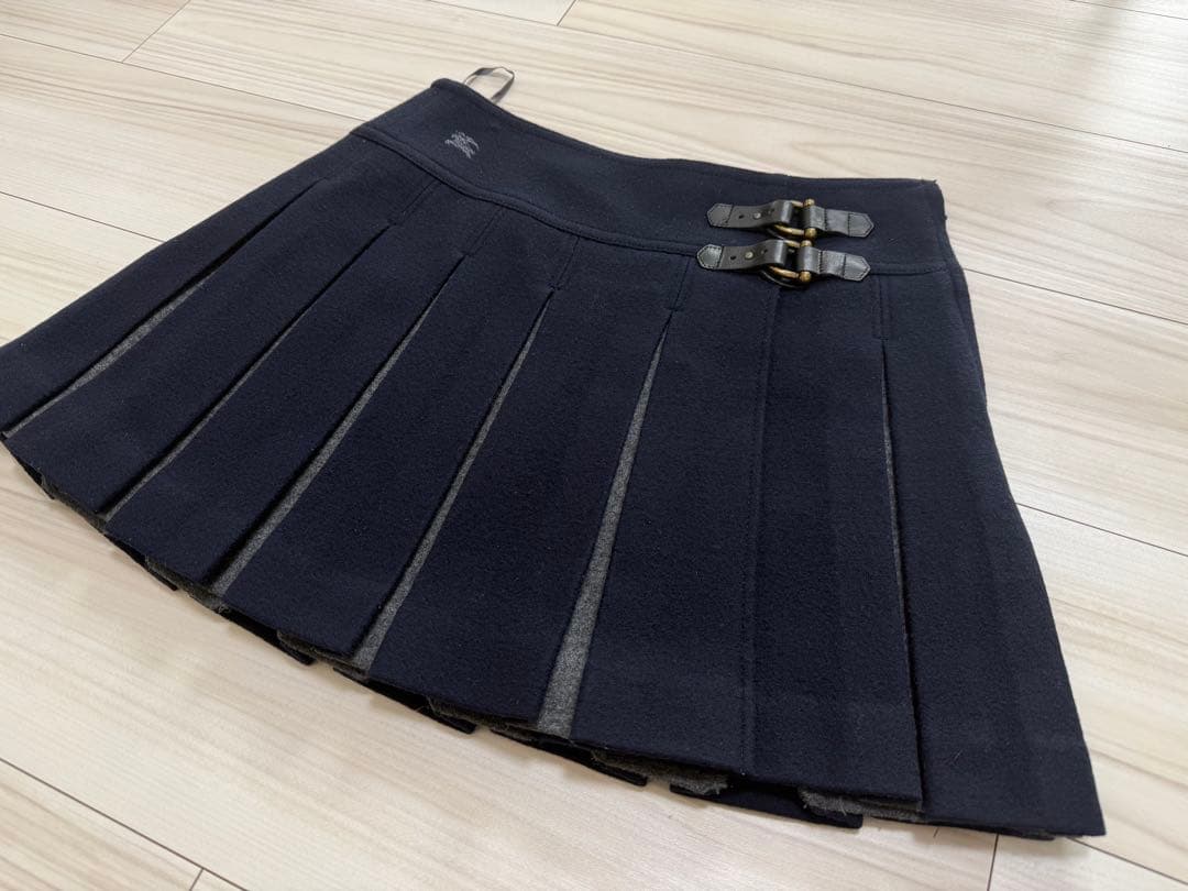 バーバリーブルーレーベル プリーツスカート 36 ネイビー 三陽商会