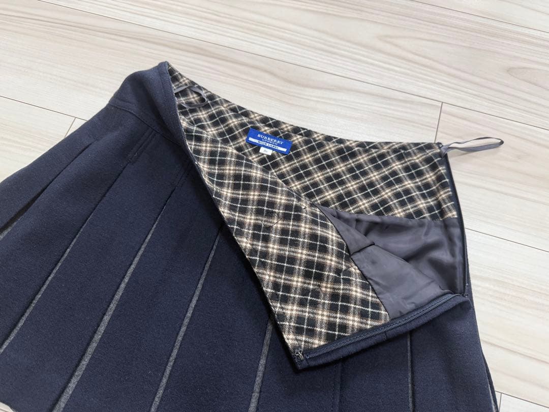 バーバリーブルーレーベル プリーツスカート 36 ネイビー 三陽商会