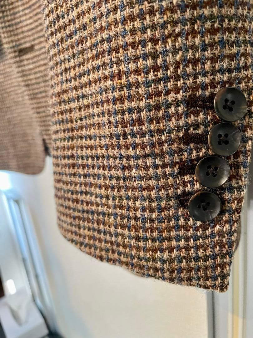 ハリスツイード　ジャケット　ブラウンチェックツイード　高級美品サイズAB5