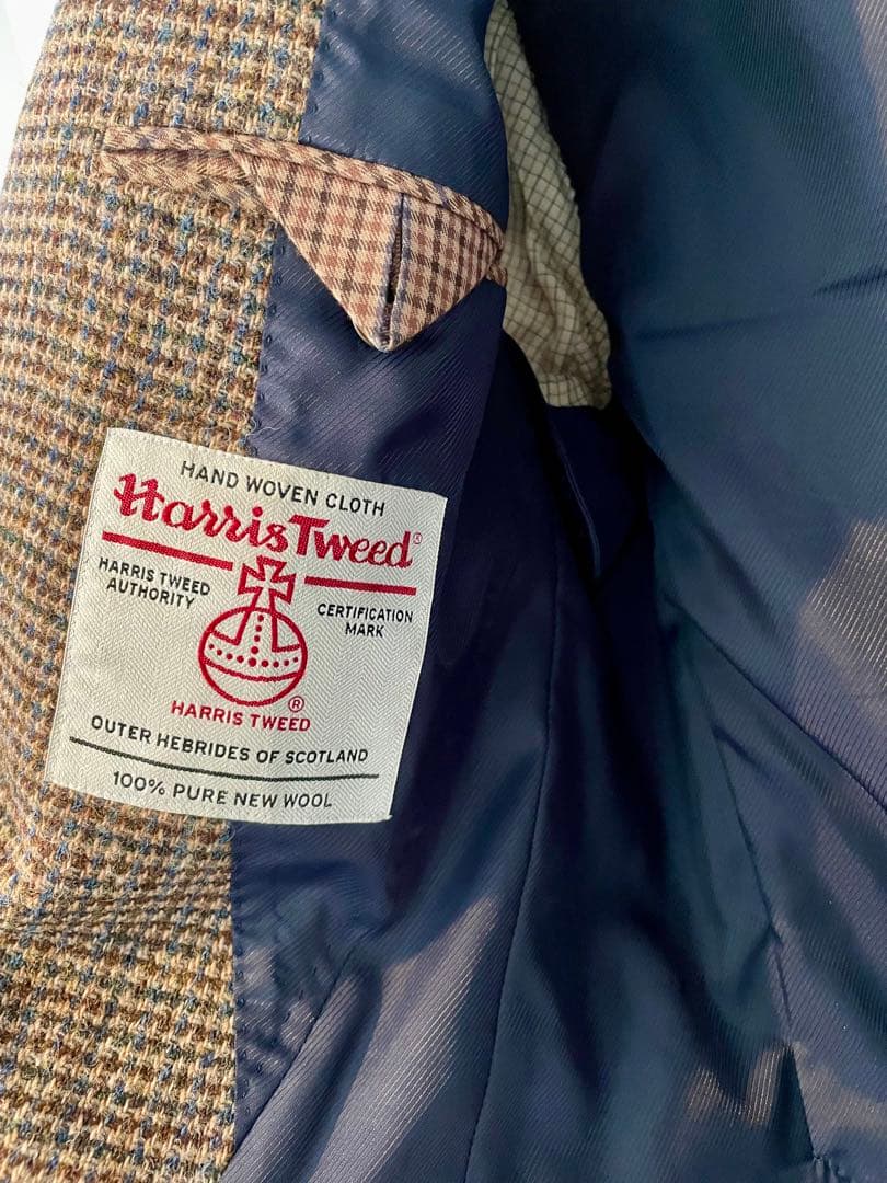 ハリスツイード　ジャケット　ブラウンチェックツイード　高級美品サイズAB5