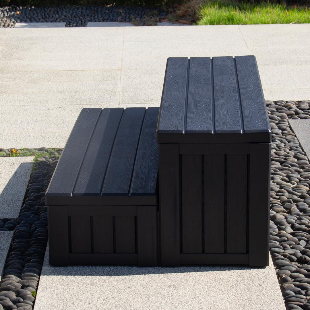 屋外収納ボックス 踏み台タイプ 組み立て簡単　樹脂製　木目調