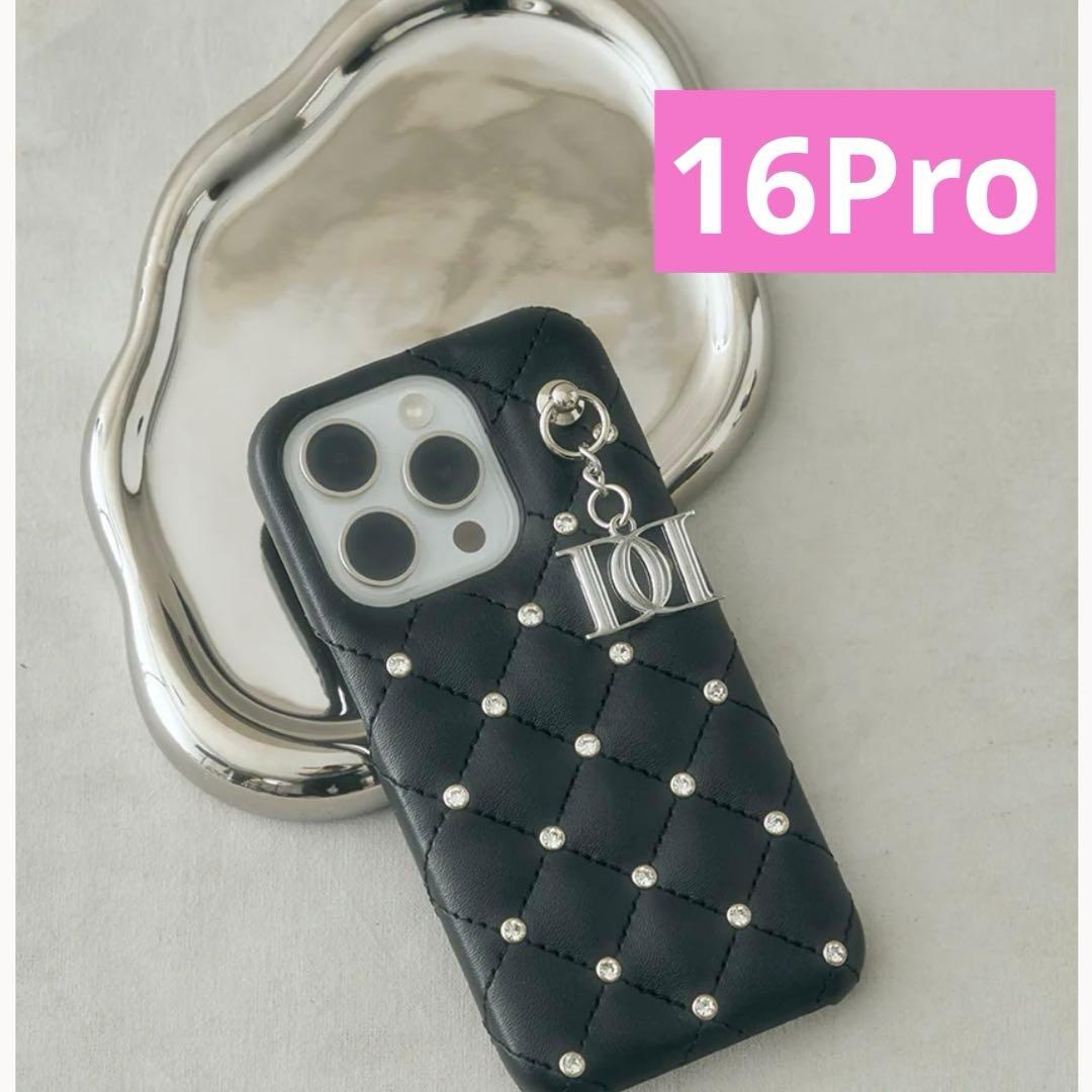 Darich キルティングビジューDDチャームiPhoneケース　16Pro 黒