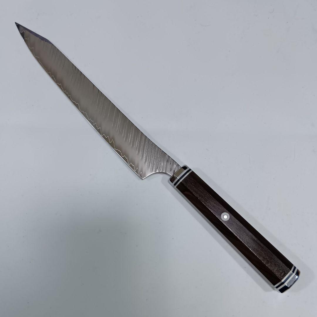 鬼反り切付型 V金10号 9層ダマスカス鋼 筋引 包丁 22cm 黒檀八角柄